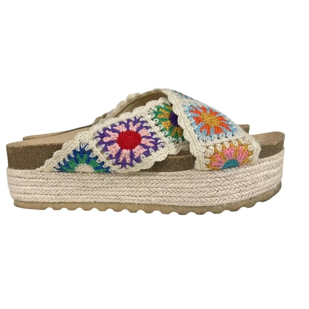 Dirty Laundry Crochet Granny Square Platform‎ Slide Sandals Size 7.5